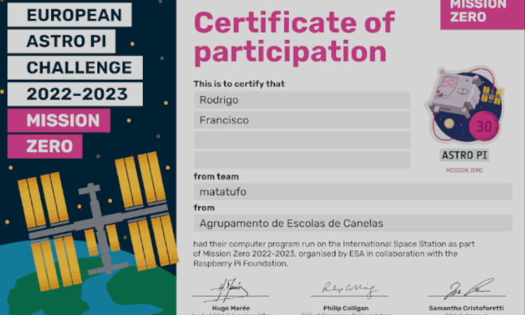 Astro Pi – já temos o nosso certificado!